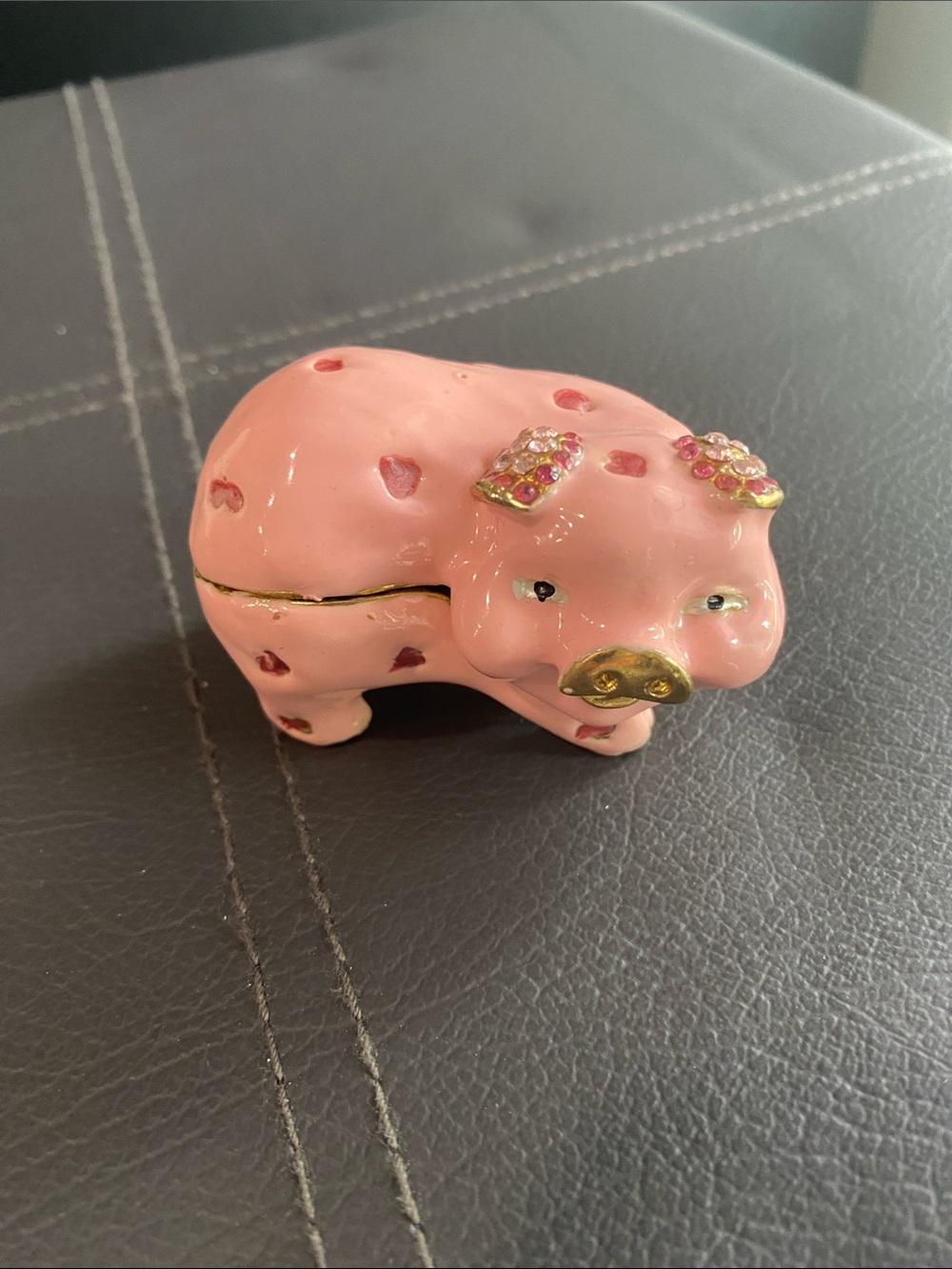 Pink Decorative Pig Trinket Box with Rhinestone Ears